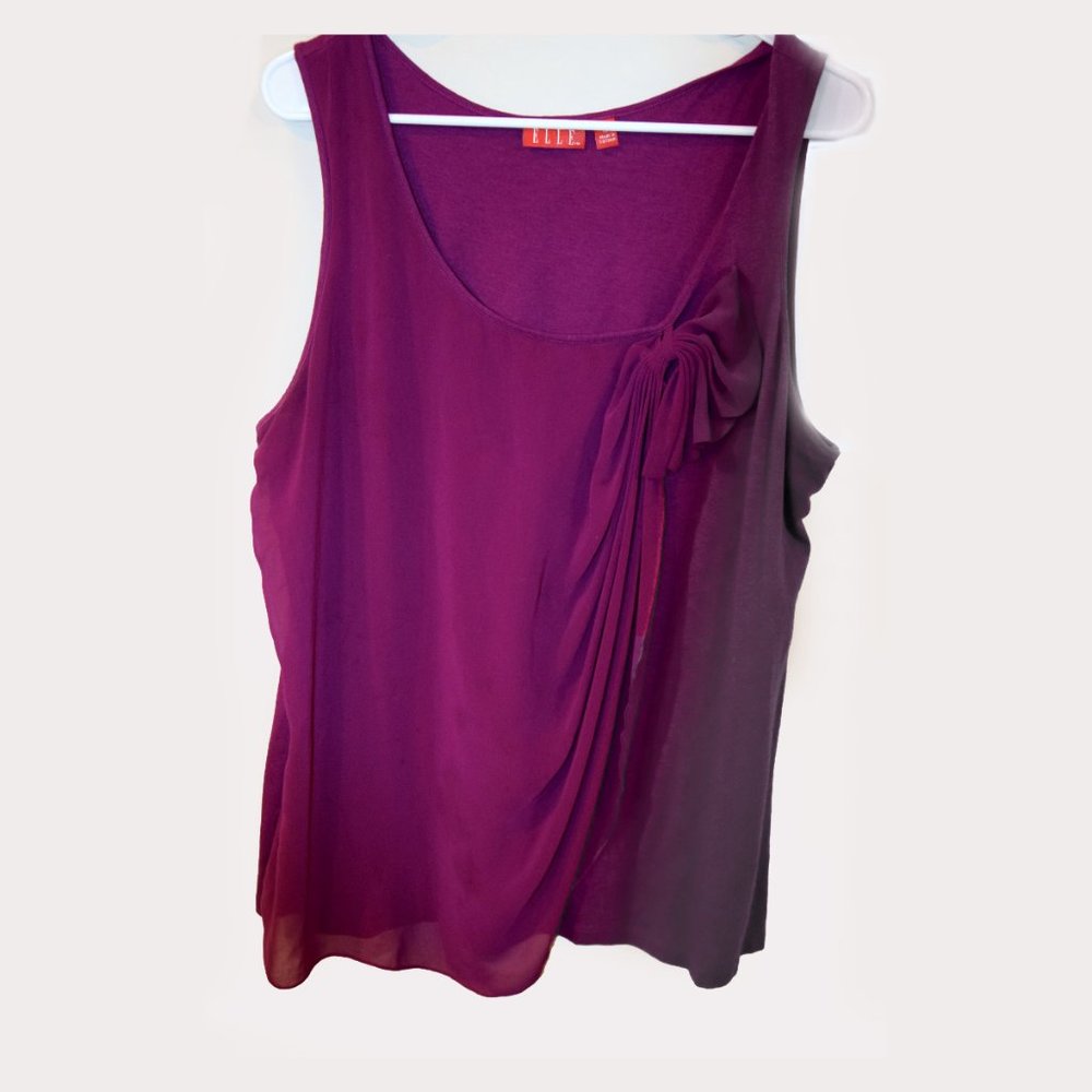 Elle Wine Colored Ruffle Front Blouse